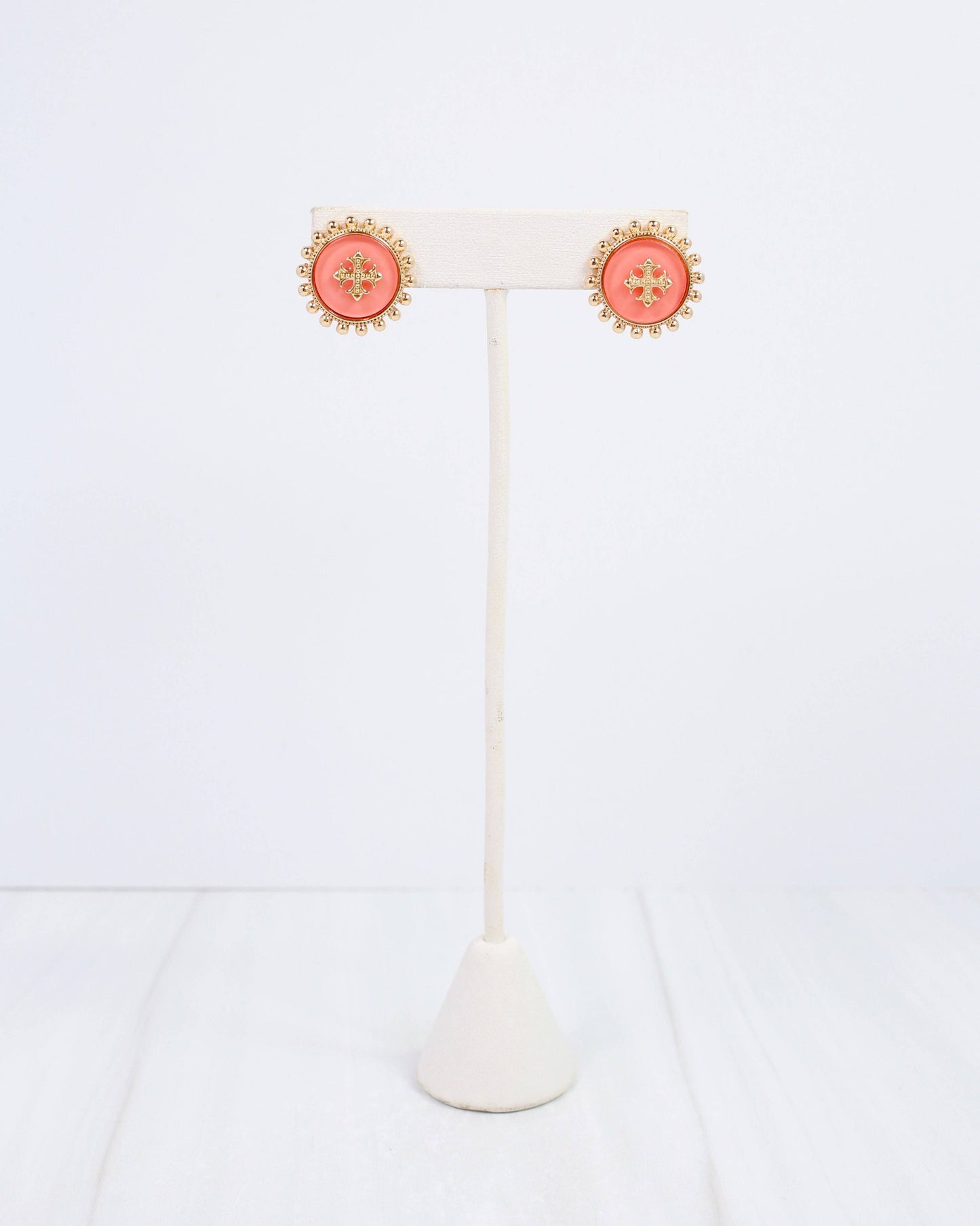 Kempsey Coin Stud Earring Coral
