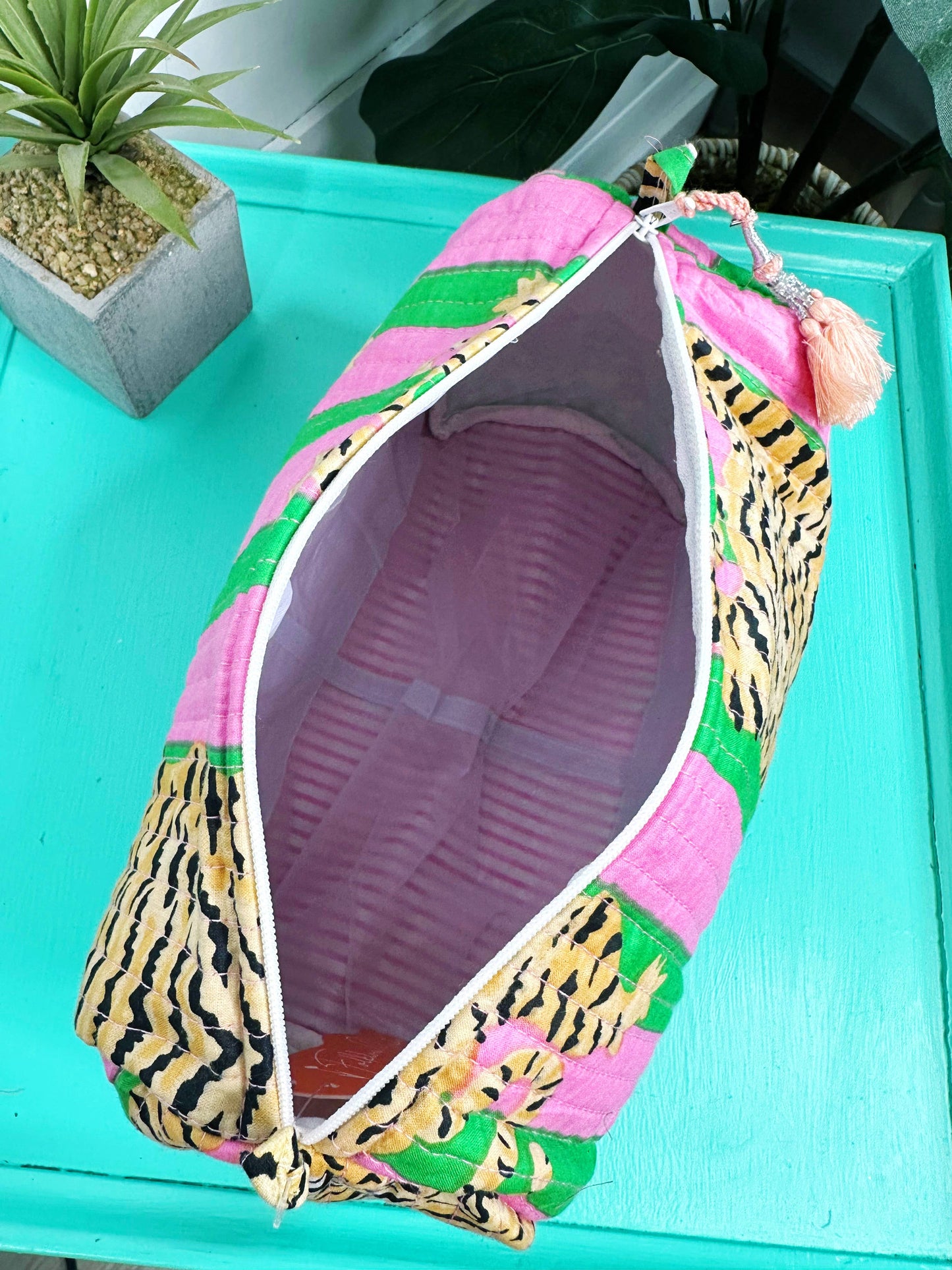Pink & Green Tiger- Makeup Bag