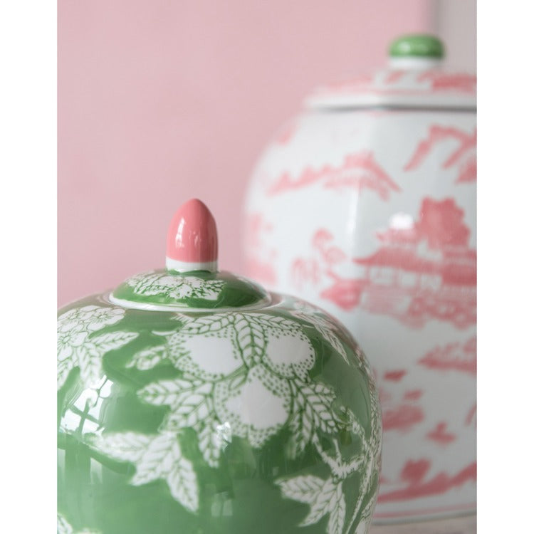 Green Birds Ginger Jar