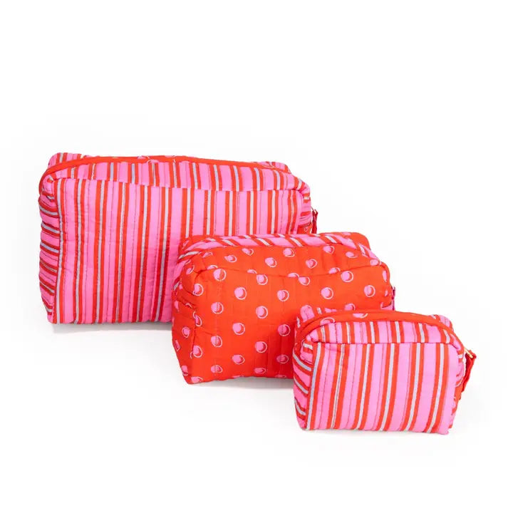Frenchie 3 Piece Cosmetic Bag Hot Pink + Orange