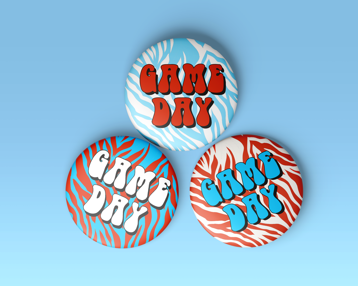 Blue & Red Zebra Game Day Button