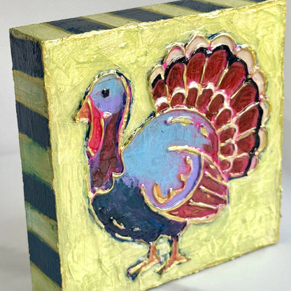 Thanksgiving Turkey Textured Handpainted Wood Block Art