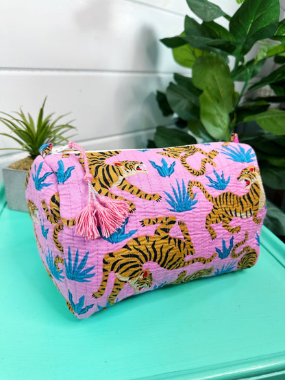 Pink & Blue Tiger- Makeup Bag