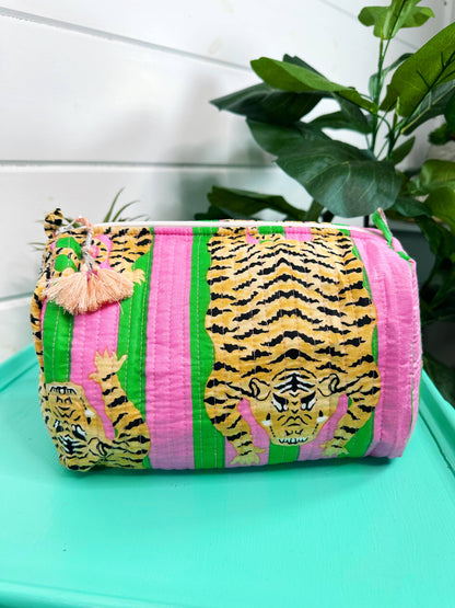 Pink & Green Tiger- Makeup Bag