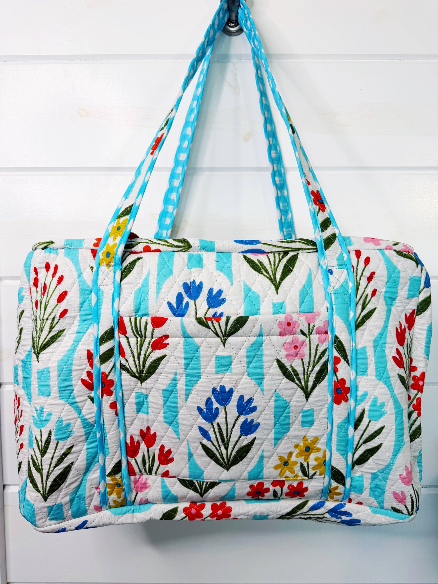 Quilted Weekender Duffle Bag | Aqua Garden Party