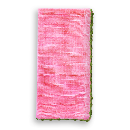 Knotted Edge Berry Cotton Napkin Olive Trim