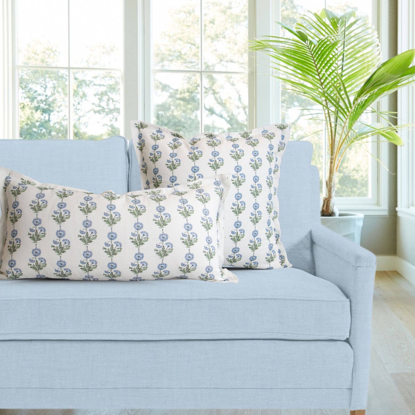 Amalthea Blue Linen Lumbar Pillow