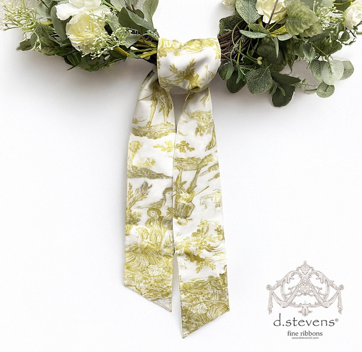 Green Toile Wreath Sash