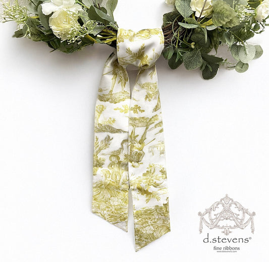 Green Toile Wreath Sash