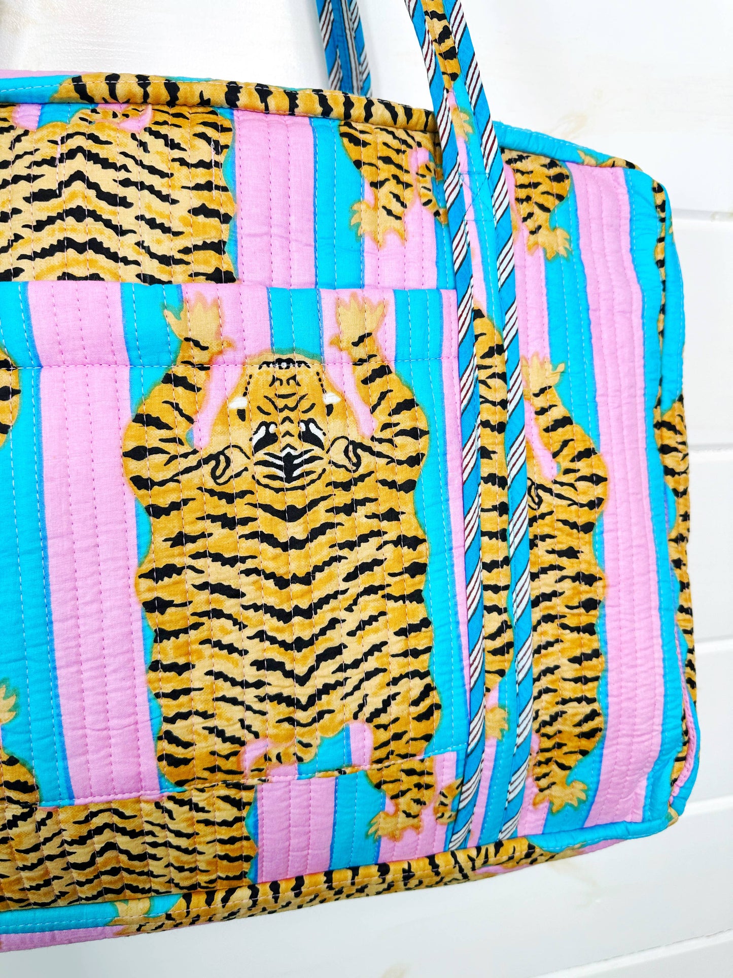 Handmade Quilted Duffle Bag - Cotton Candy Tiger Weekender