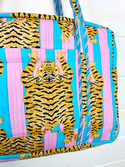 Handmade Quilted Duffle Bag - Cotton Candy Tiger Weekender