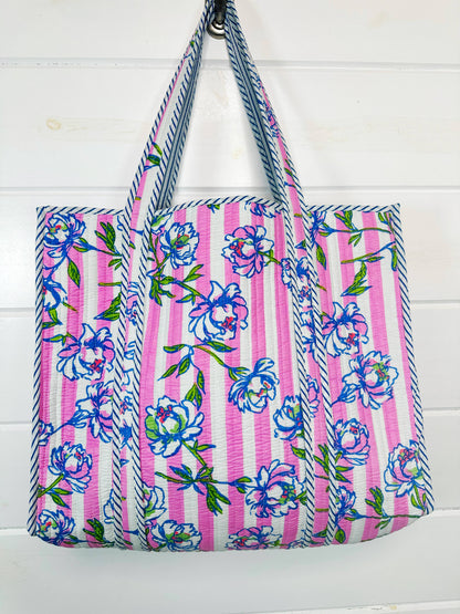 Peony Pink Stripe Tote