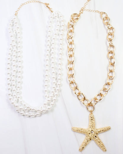 Castine Pearl Starfish Layered Necklace Gold