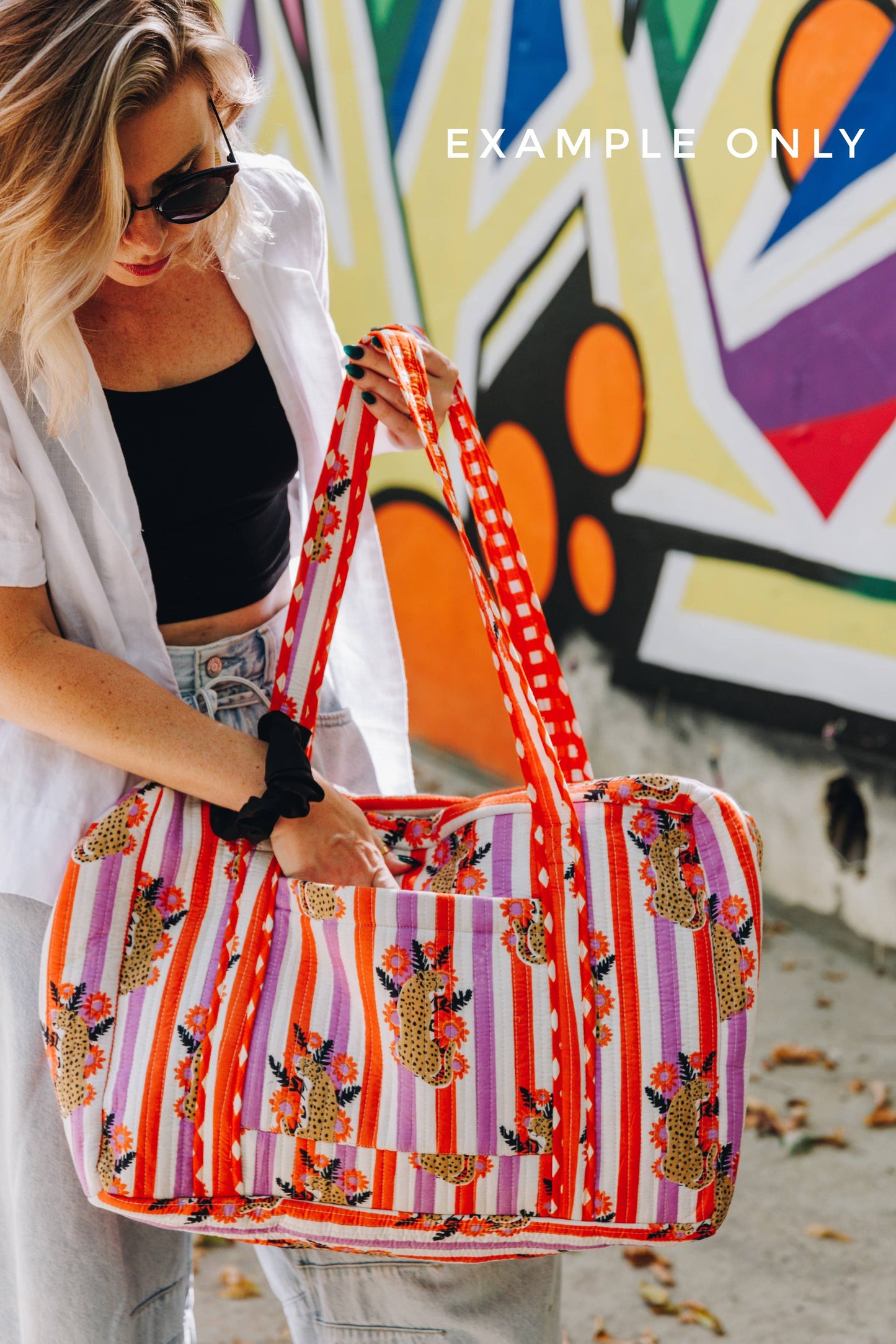 Handmade Quilted Weekender Duffle Bag - Pink Red Tiger Print