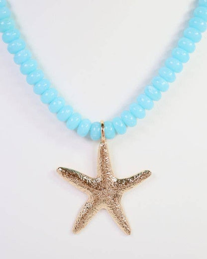 Aster Beaded Starfish Necklace Aqua