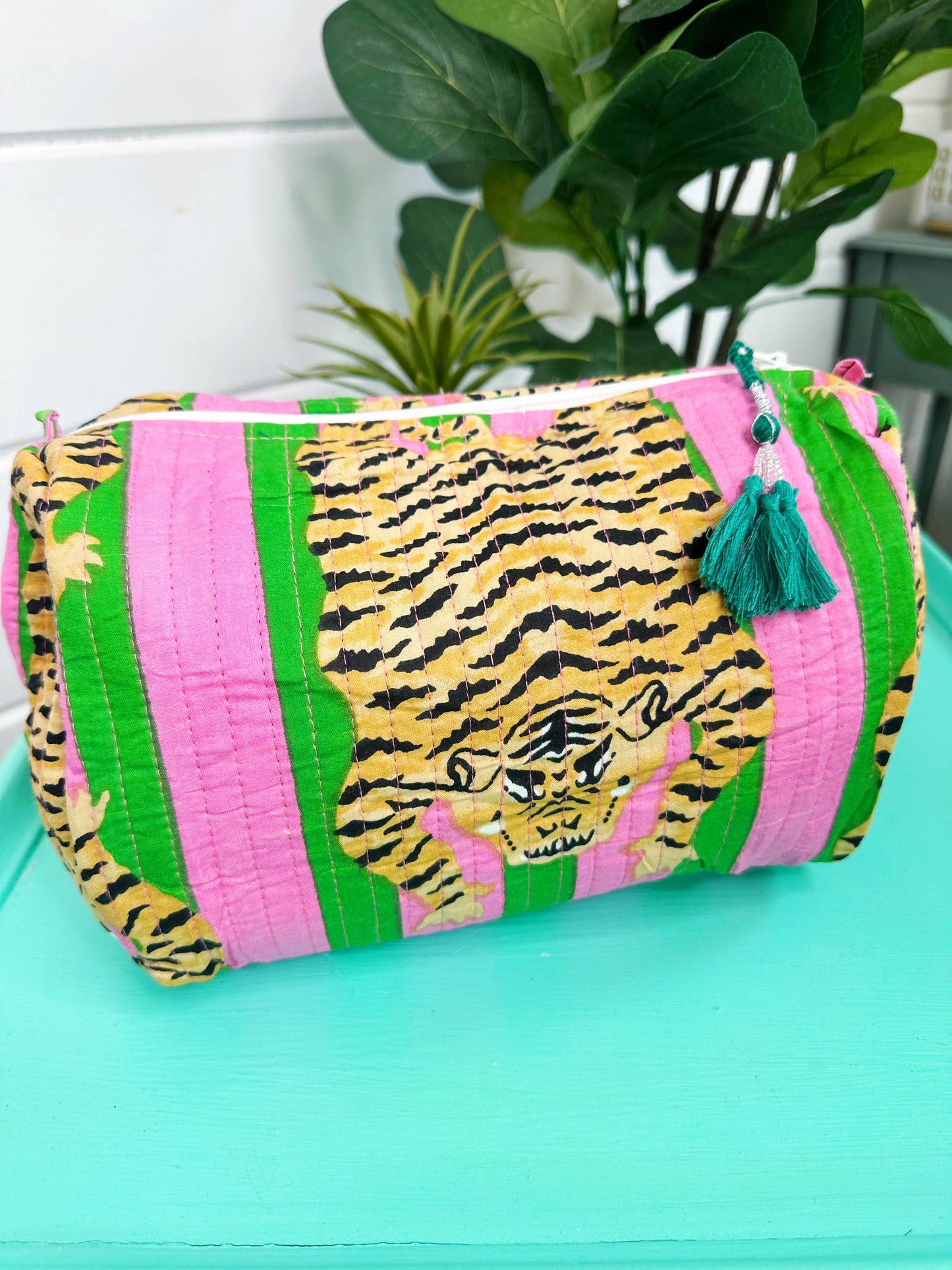 Pink & Green Tiger- Makeup Bag