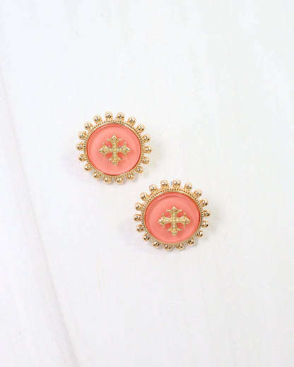 Kempsey Coin Stud Earring Coral