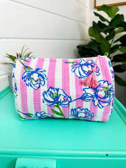 Peony Pink Stripe- Makeup Bag