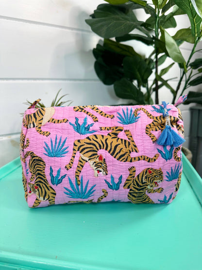 Pink & Blue Tiger- Makeup Bag