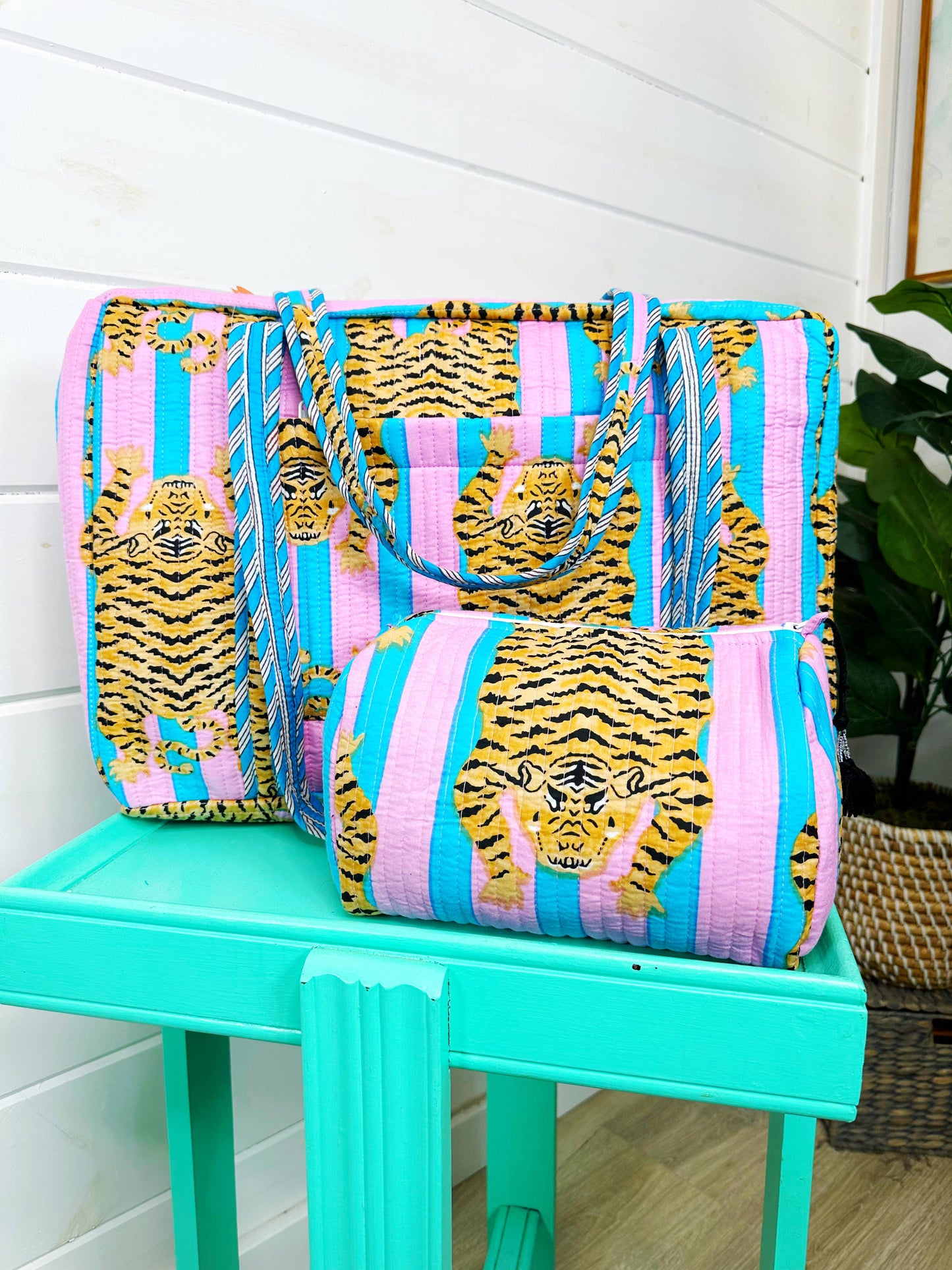 Handmade Quilted Duffle Bag - Cotton Candy Tiger Weekender