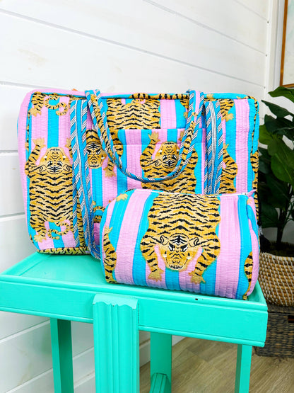 Handmade Quilted Duffle Bag - Cotton Candy Tiger Weekender