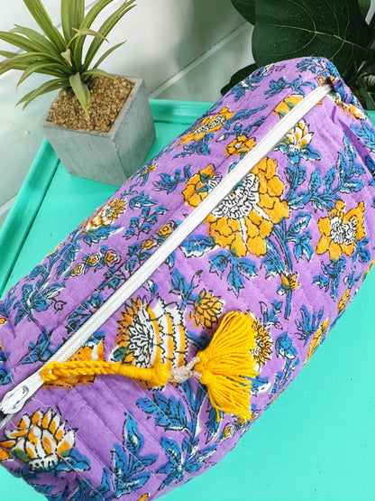 Quilted Purple & Yellow Makeup Bag