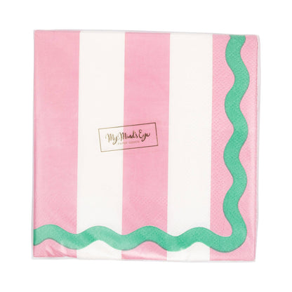 Pink & Green Stripes Cocktail Napkin
