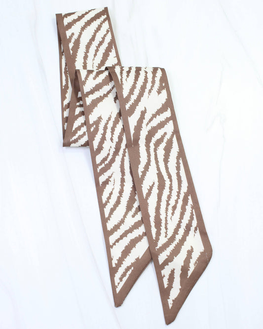 Zara Zebra Print Skinny Scarf BROWN
