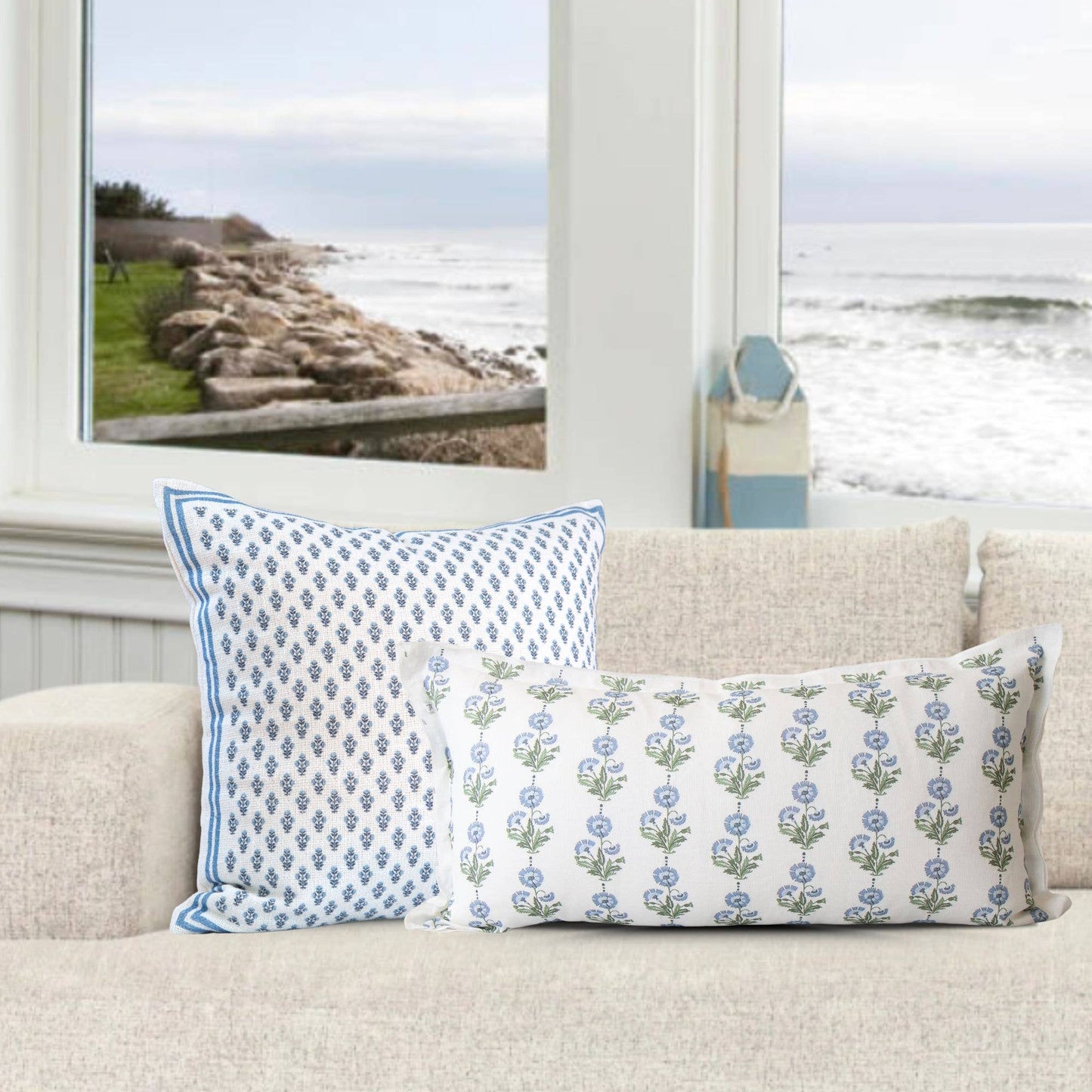 Amalthea Blue Linen Lumbar Pillow