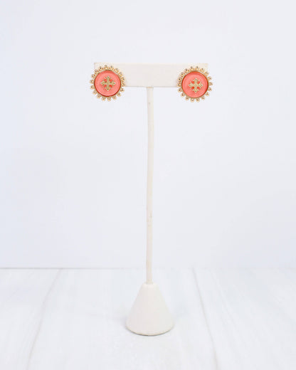 Kempsey Coin Stud Earring Coral
