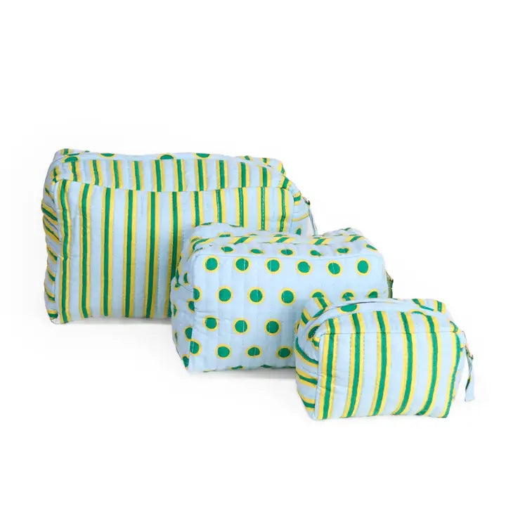 Frenchie 3 Piece Cosmetic Bag Light Blue + Citron