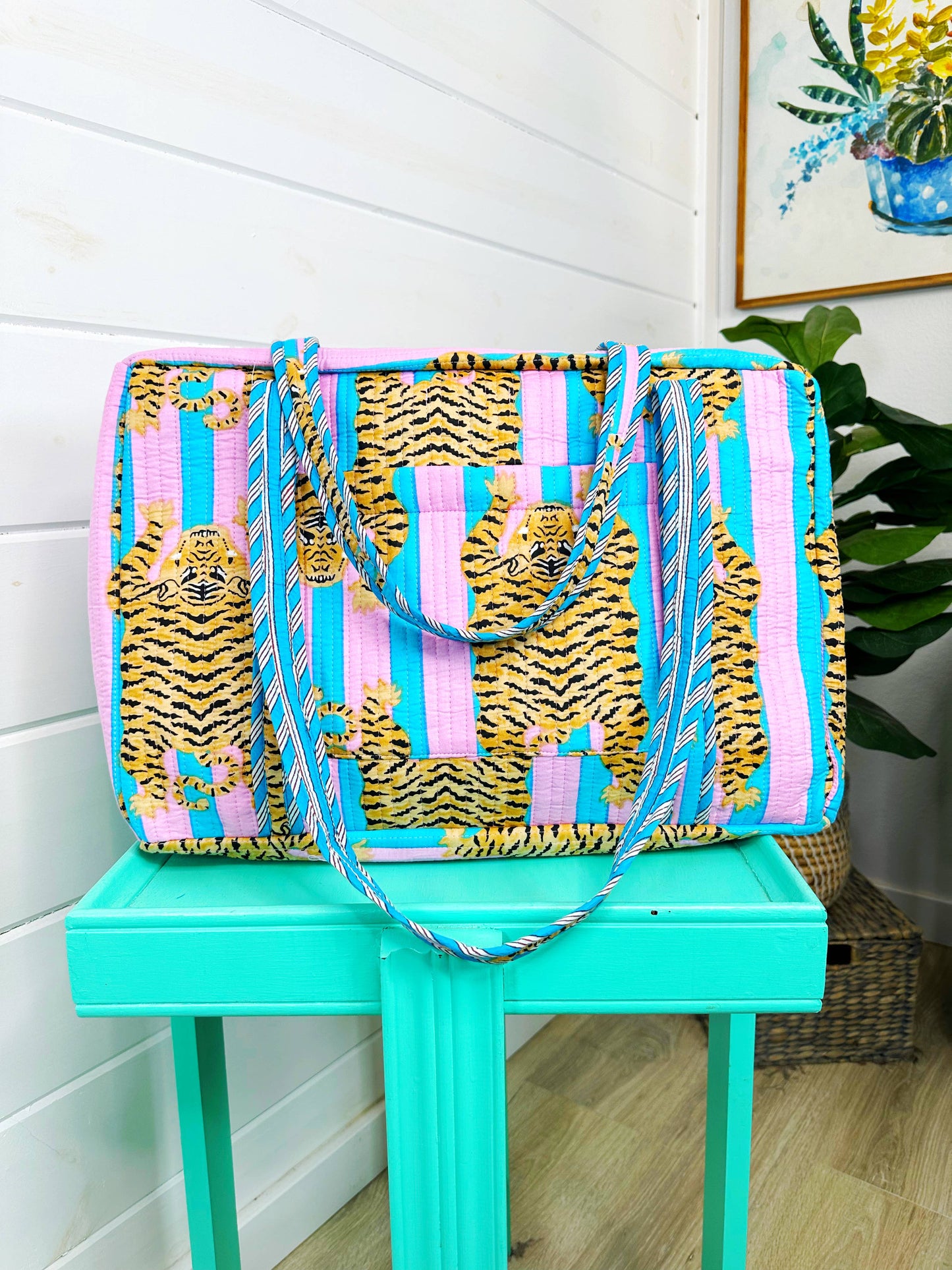 Handmade Quilted Duffle Bag - Cotton Candy Tiger Weekender