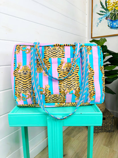 Handmade Quilted Duffle Bag - Cotton Candy Tiger Weekender