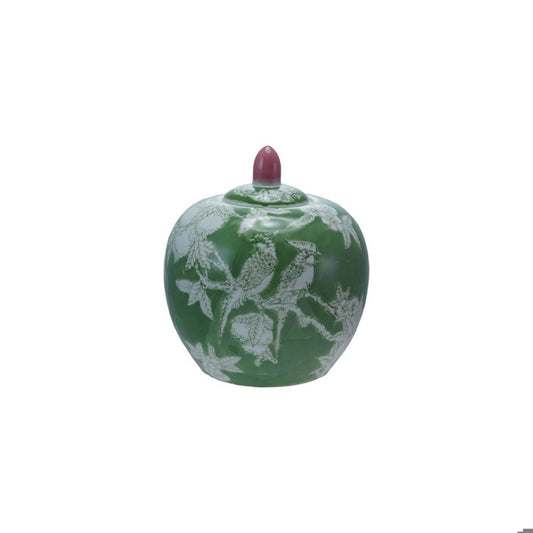 Green Birds Ginger Jar