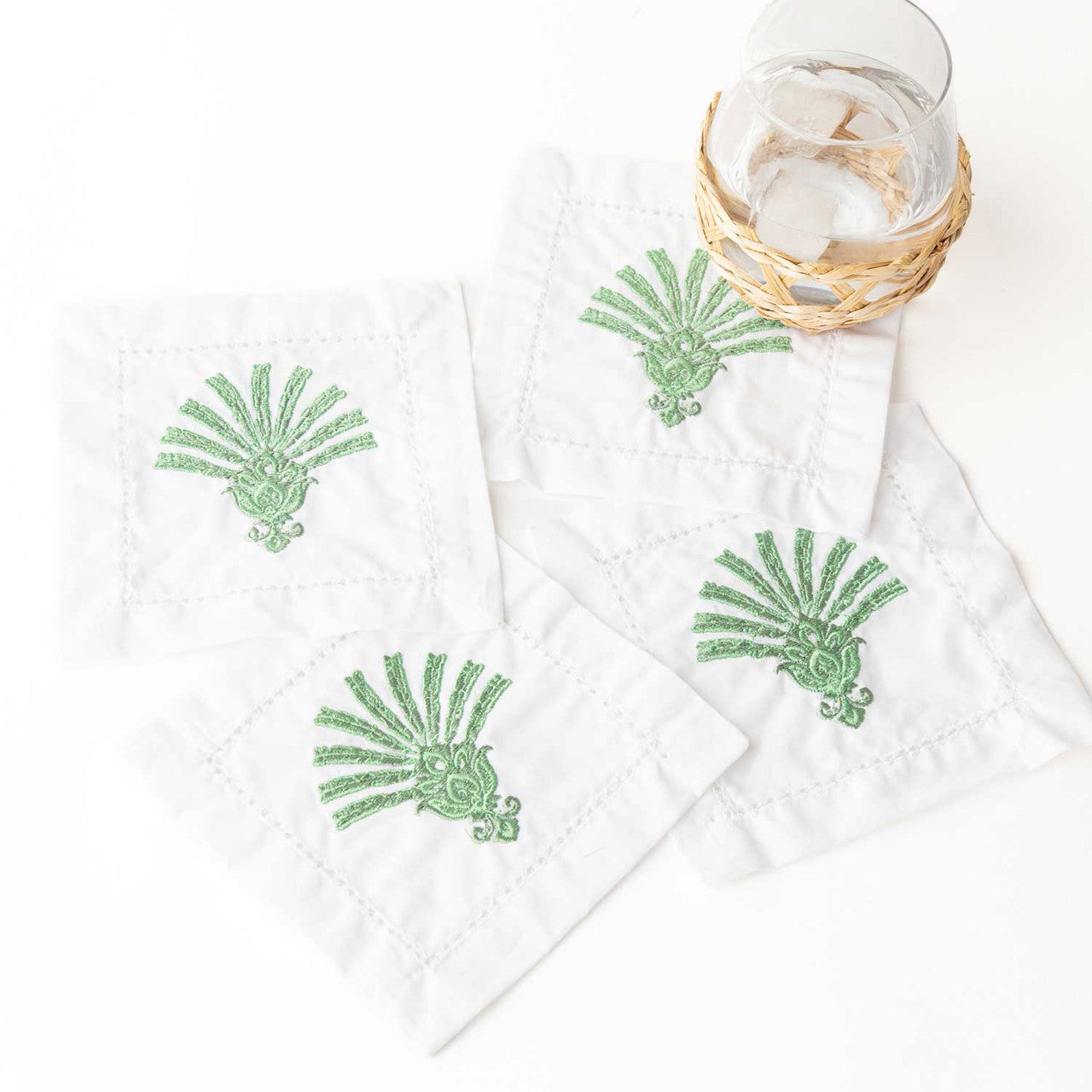 Deco Palm Embroidered Cocktail Napkin Set