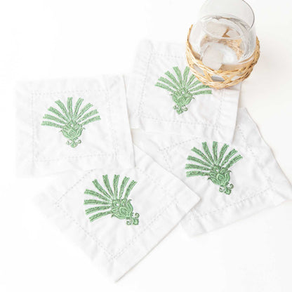 Deco Palm Embroidered Cocktail Napkin Set