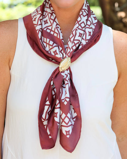 Langston Geometric Scarf Medium Maroon White