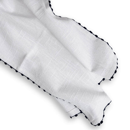 Knotted Edge White Cotton Napkin with Black Trim