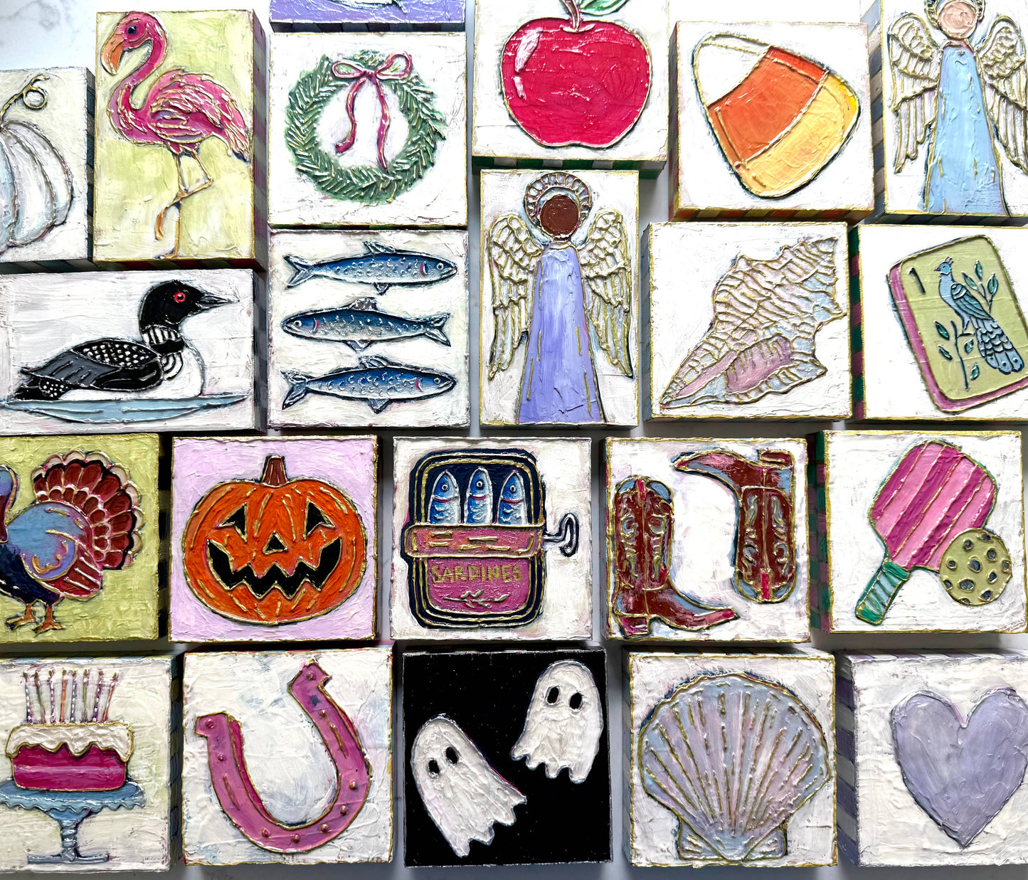 Halloween Bats and Moon Textured Handpainted Wood Block Art