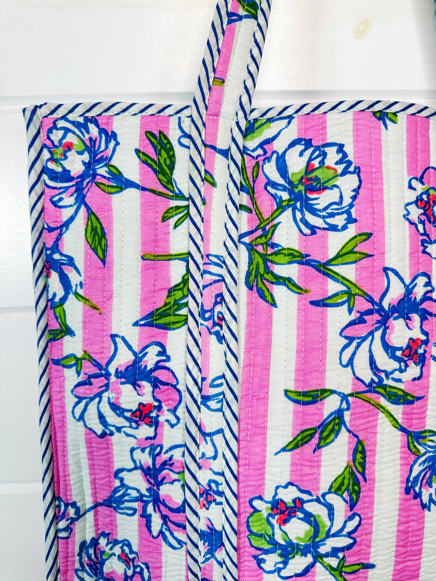 Peony Pink Stripe Tote