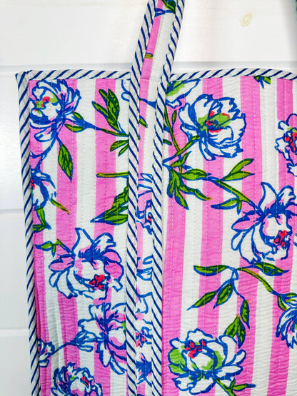 Peony Pink Stripe Tote