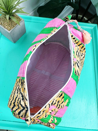Pink & Green Tiger- Makeup Bag