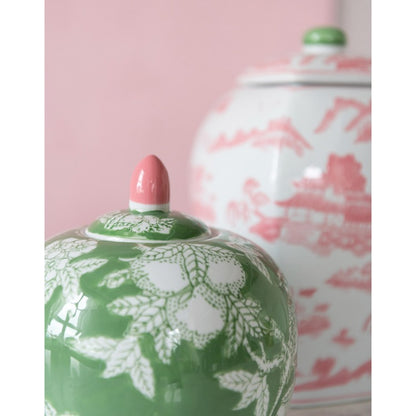 Green Birds Ginger Jar