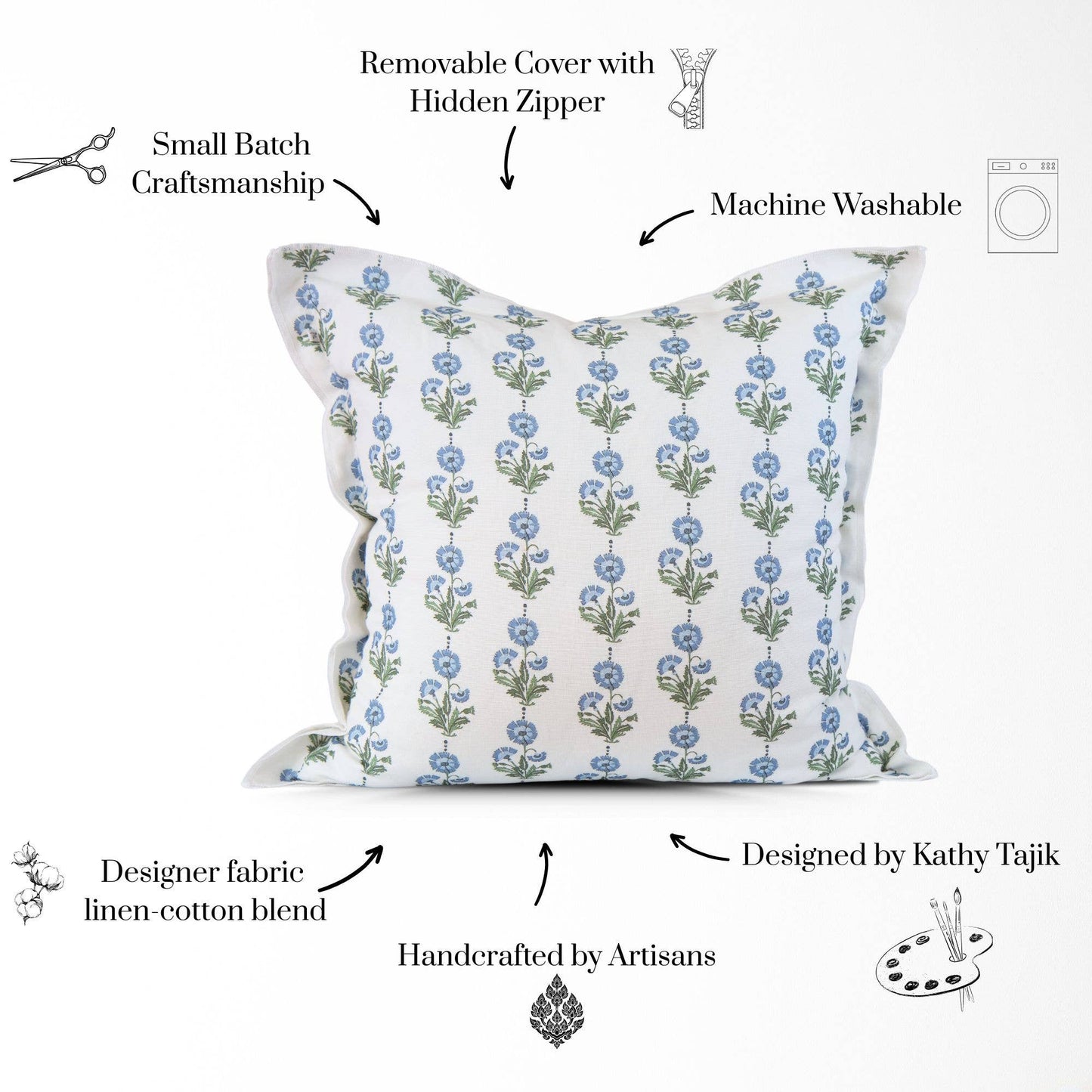 Amalthea Blue Linen Square Pillow