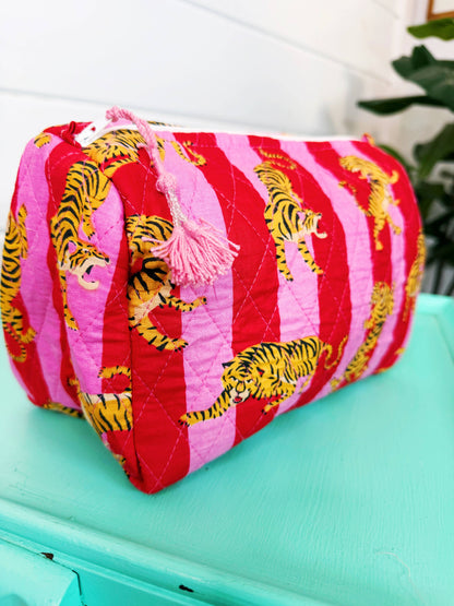 Quilted Makeup Bags | Cosmetics Bag | Pink Red Tiger Print