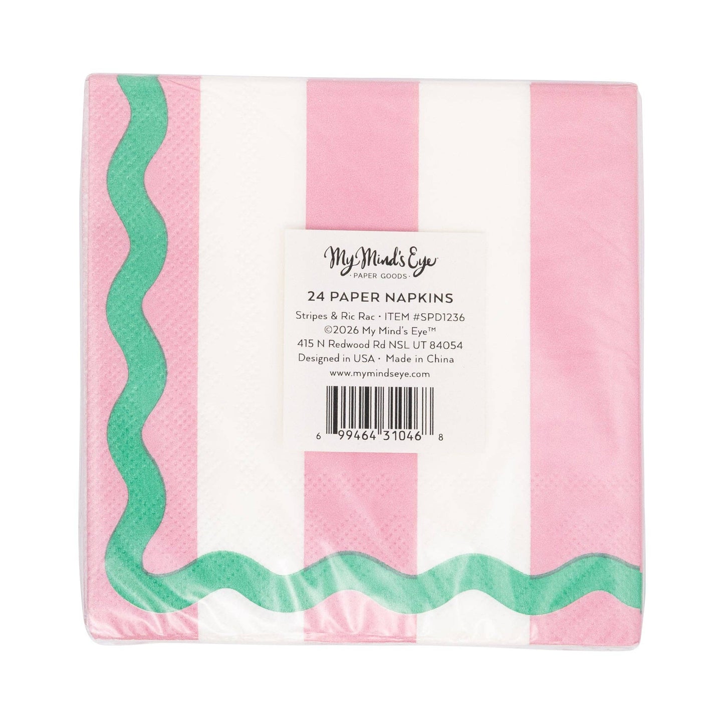 Pink & Green Stripes Cocktail Napkin
