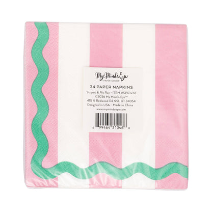 Pink & Green Stripes Cocktail Napkin