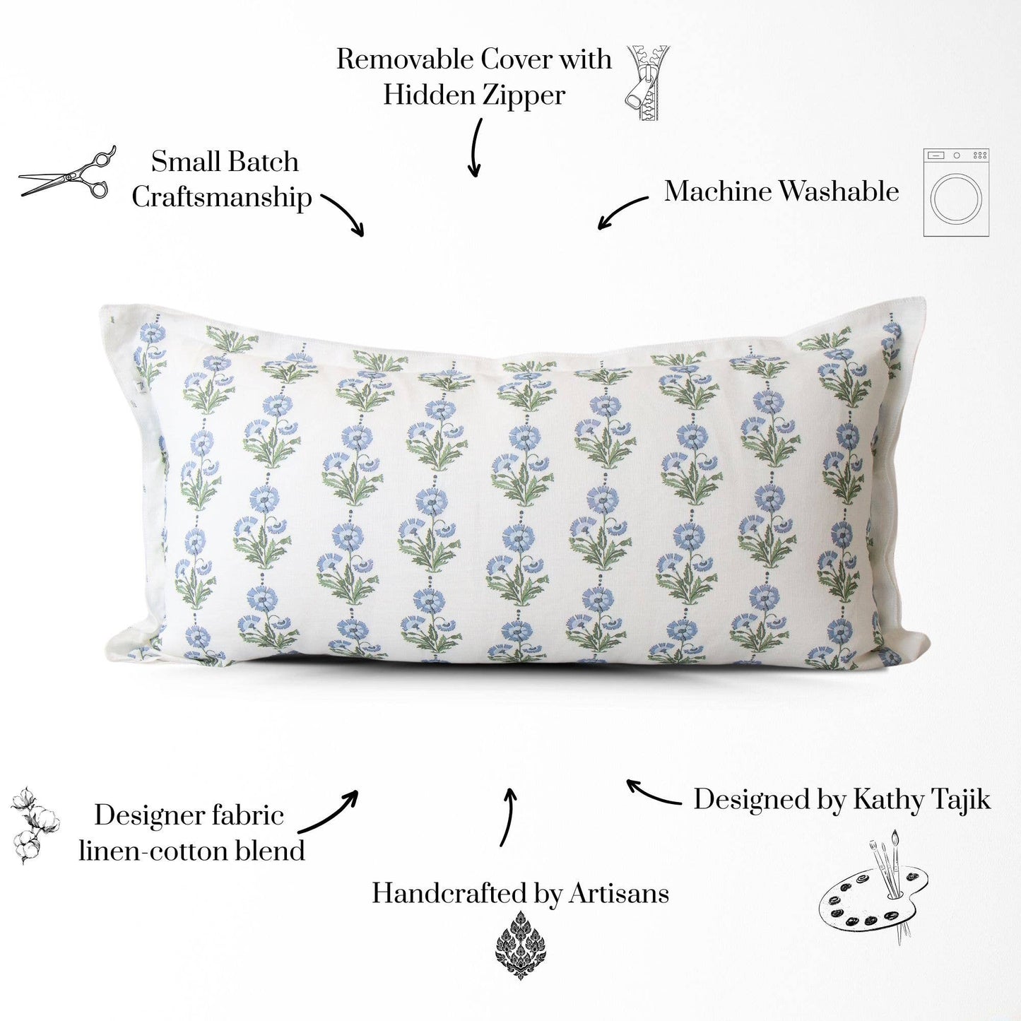 Amalthea Blue Linen Lumbar Pillow