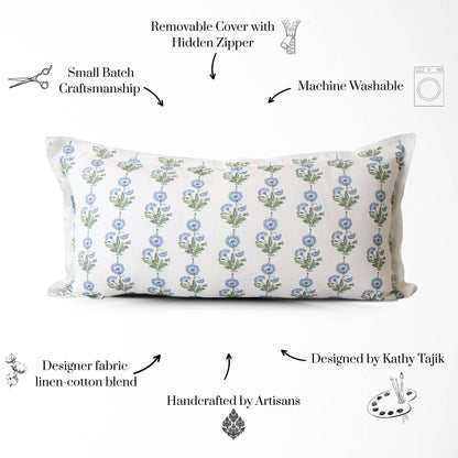 Amalthea Blue Linen Lumbar Pillow
