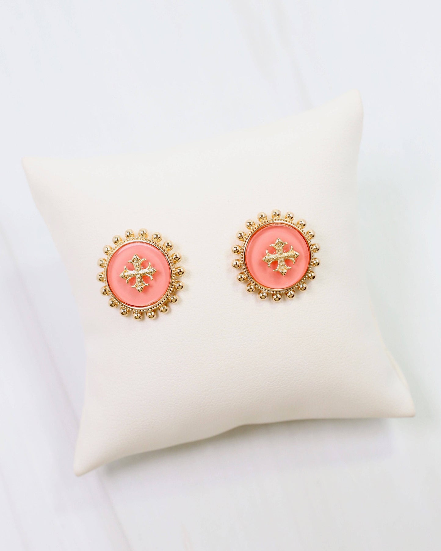 Kempsey Coin Stud Earring Coral